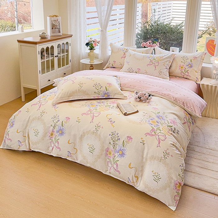 91家纺网 家纺一手货源 找家纺 佑金甜 2026新款精梳全棉印花单被套 蝶花梦