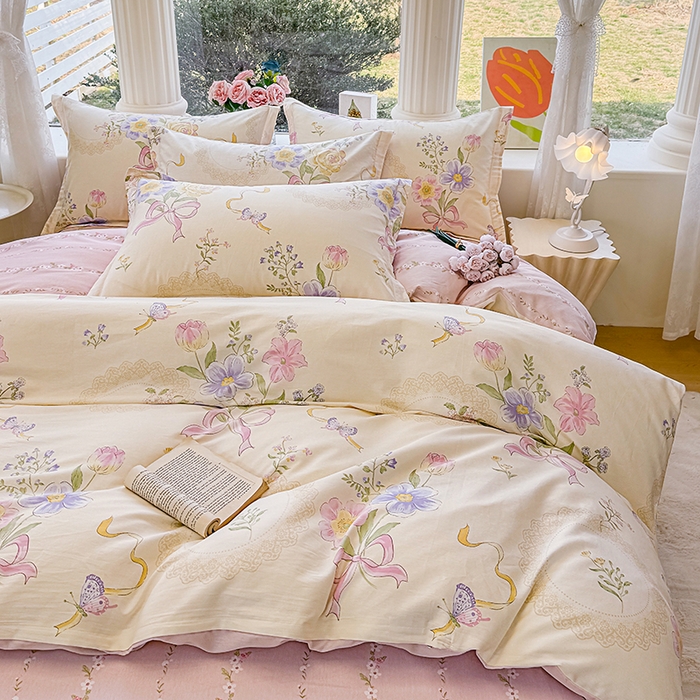 91家纺网 家纺一手货源 找家纺 佑金甜 2026新款精梳全棉印花单被套 蝶花梦