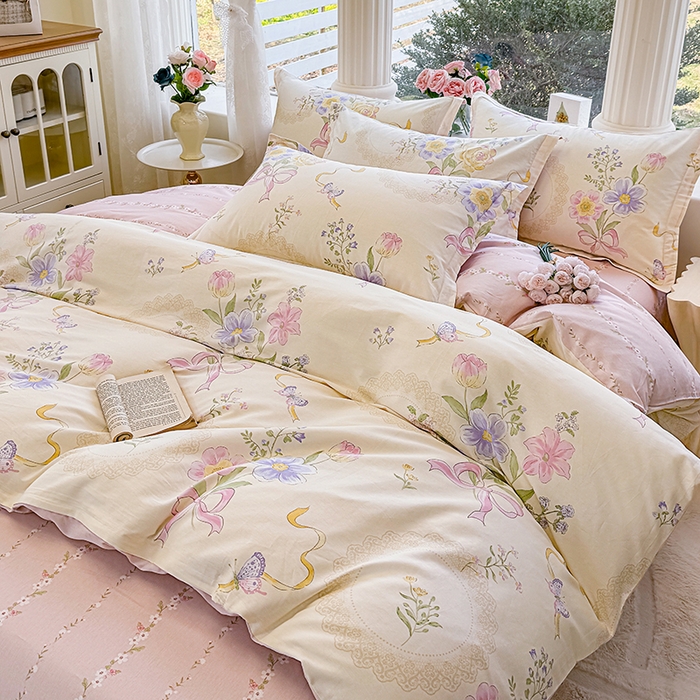 91家纺网 家纺一手货源 找家纺 佑金甜 2026新款精梳全棉印花单被套 蝶花梦