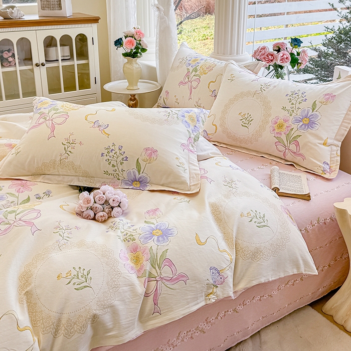 91家纺网 家纺一手货源 找家纺 佑金甜 2026新款精梳全棉印花单被套 蝶花梦