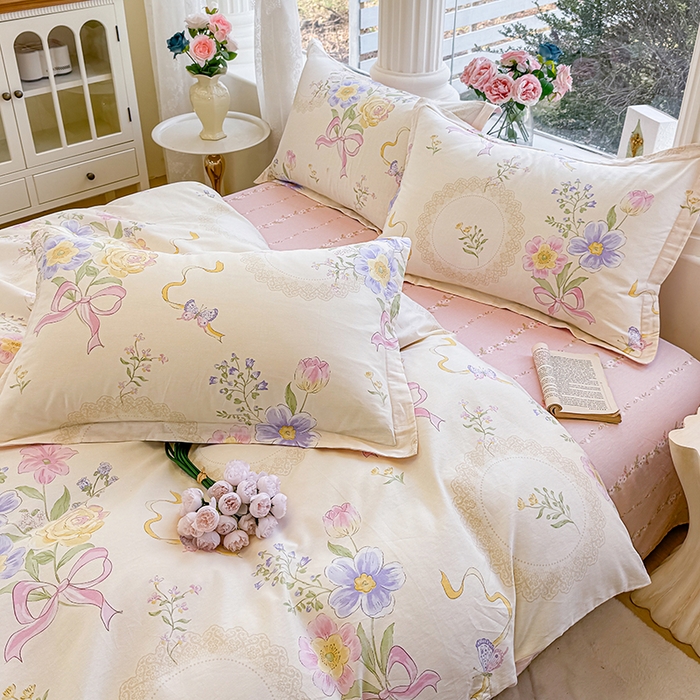 91家纺网 家纺一手货源 找家纺 佑金甜 2026新款精梳全棉印花单被套 蝶花梦