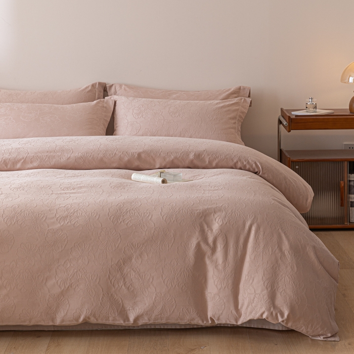 91家纺网 家纺一手货源 找家纺 （总）禾时 2026春夏新品全棉立体浮雕提花双拼色四件套-繁花