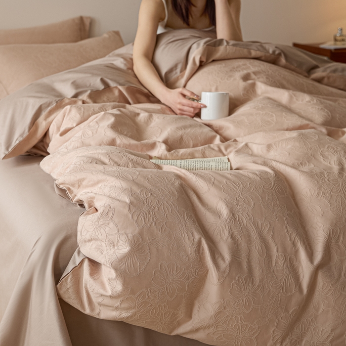 91家纺网 家纺一手货源 找家纺 （总）禾时 2026春夏新品全棉立体浮雕提花双拼色四件套-繁花