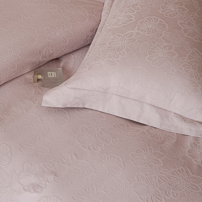 91家纺网 家纺一手货源 找家纺 禾时 2026春夏新品全棉立体浮雕提花双拼色四件套-繁花 罗兰紫-浅灰银