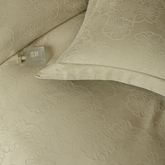 91家纺网 家纺一手货源 找家纺 禾时 2026春夏新品全棉立体浮雕提花双拼色四件套-繁花 奶绿-浅绿灰