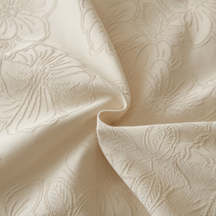 91家纺网 家纺一手货源 找家纺 禾时 2026春夏新品全棉立体浮雕提花双拼色四件套-繁花 乳白色-亚麻驼