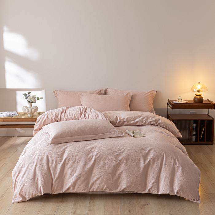 91家纺网 家纺一手货源 找家纺 （总）禾时 2026春夏新品全棉立体浮雕提花双拼色四件套-繁花