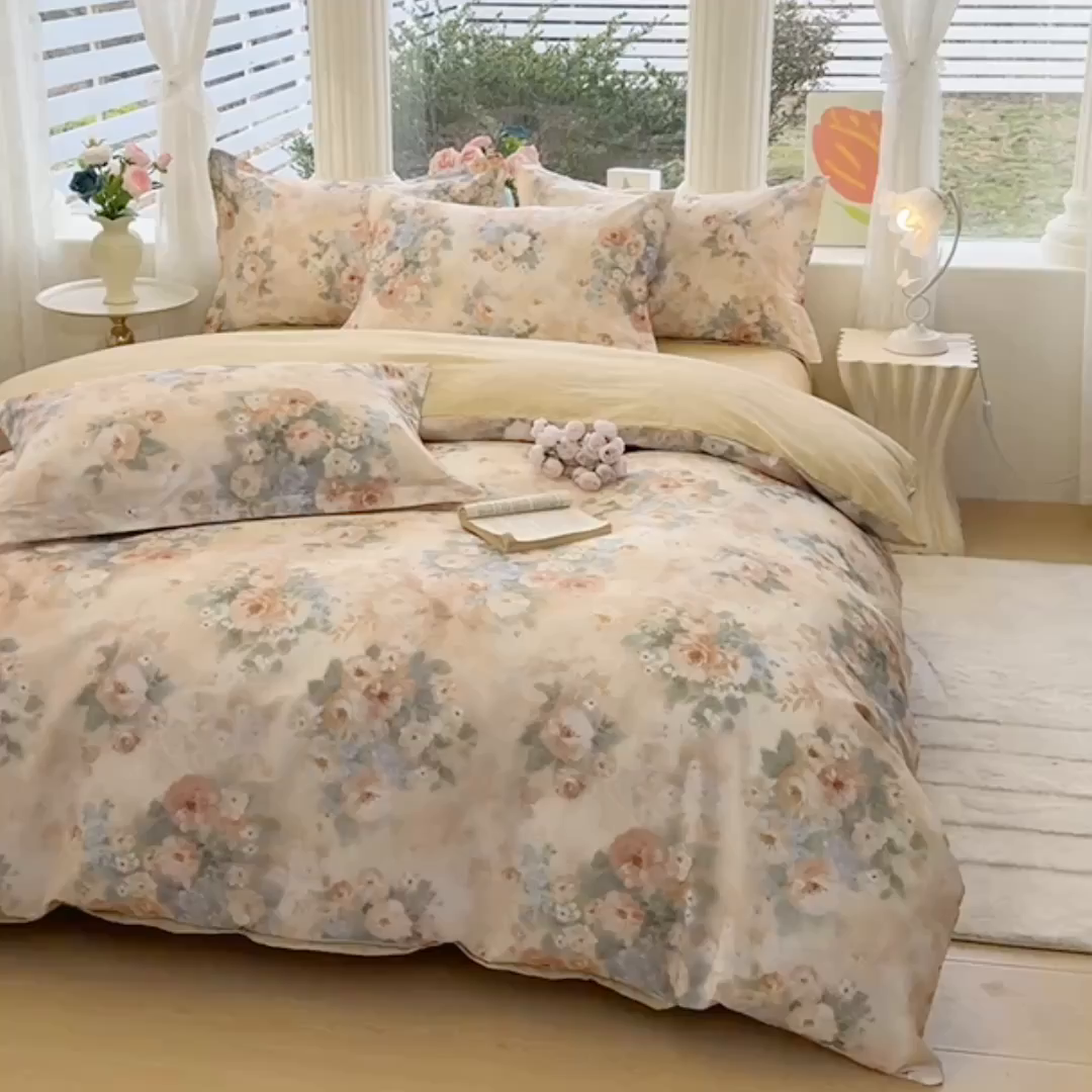 91家纺网 家纺一手货源 找家纺 佑金甜 2026新款精梳全棉印花单被套 芳华