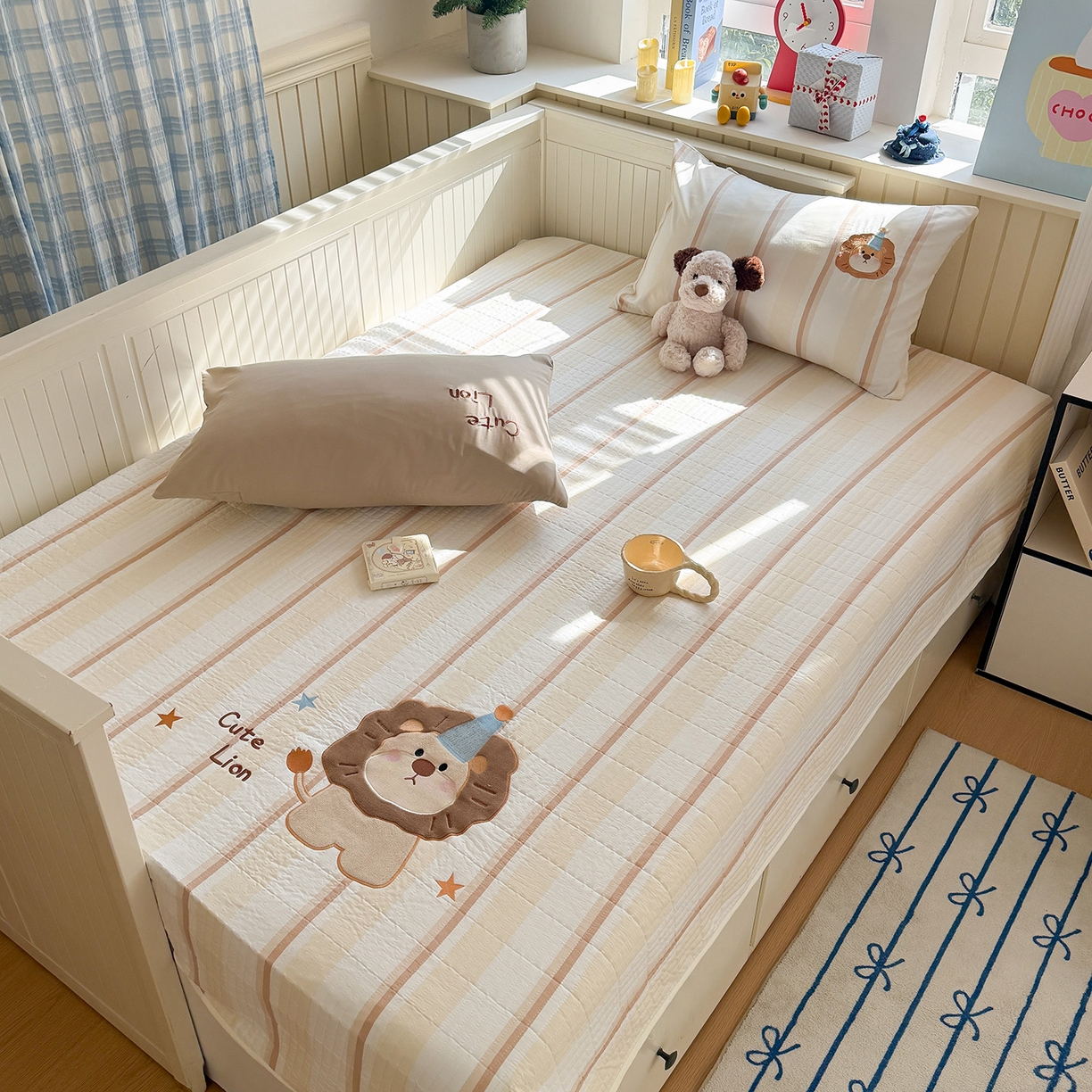 91家纺网 家纺一手货源 找家纺 （总）吾欢心 2026新款水洗棉可爱卡通贴布绣花床盖单品床盖单件三件套