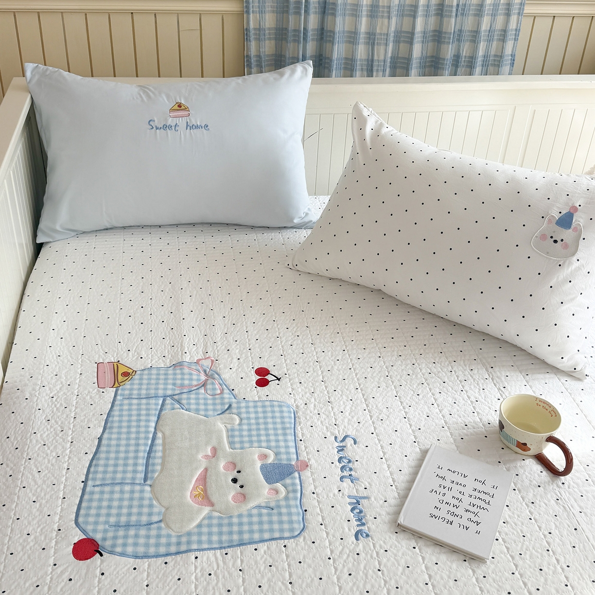 91家纺网 家纺一手货源 找家纺 吾欢心 2026新款水洗棉可爱卡通贴布绣花床盖单品床盖单件三件套 沙发狗