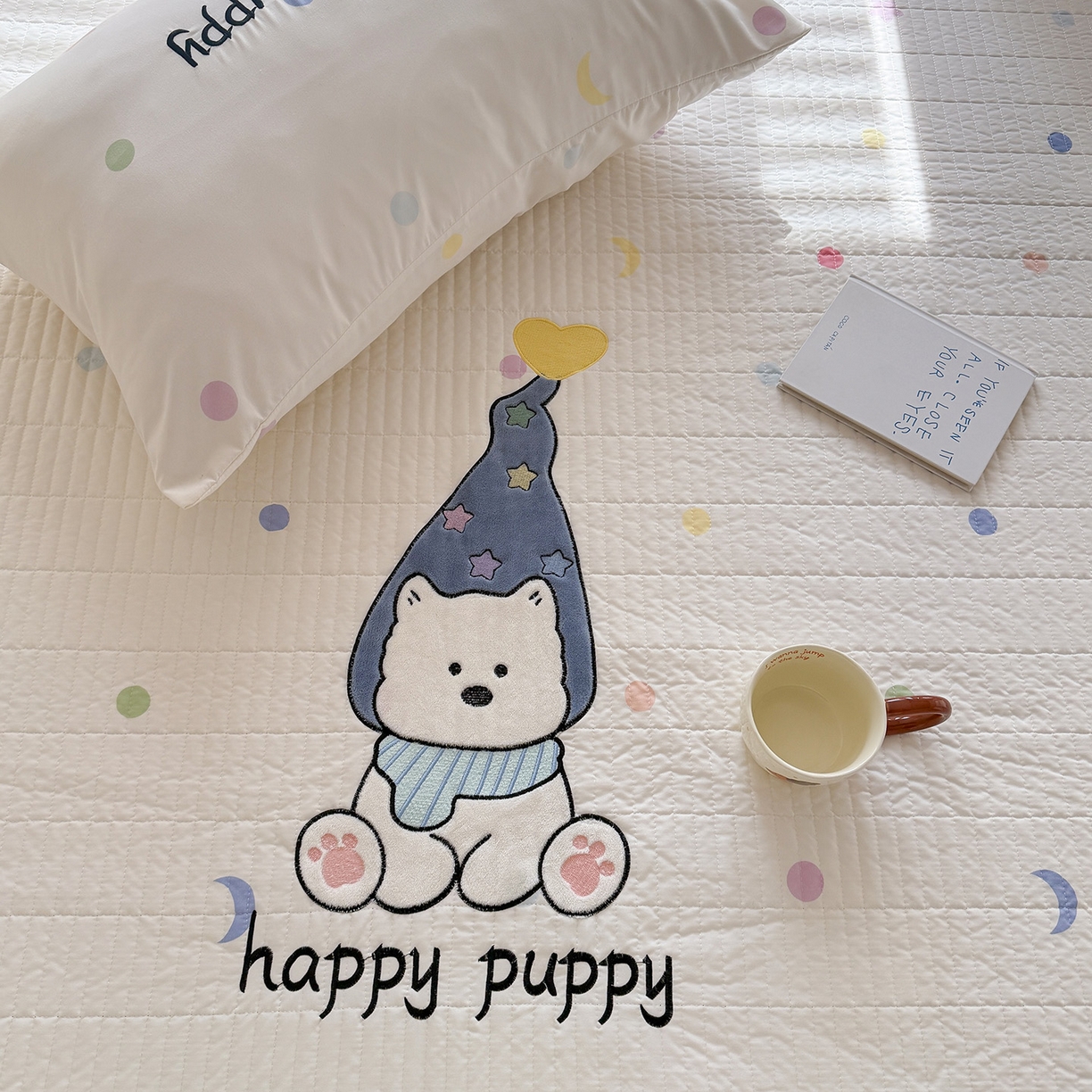 91家纺网 家纺一手货源 找家纺 吾欢心 2026新款水洗棉可爱卡通贴布绣花床盖单品床盖单件三件套 开心露比