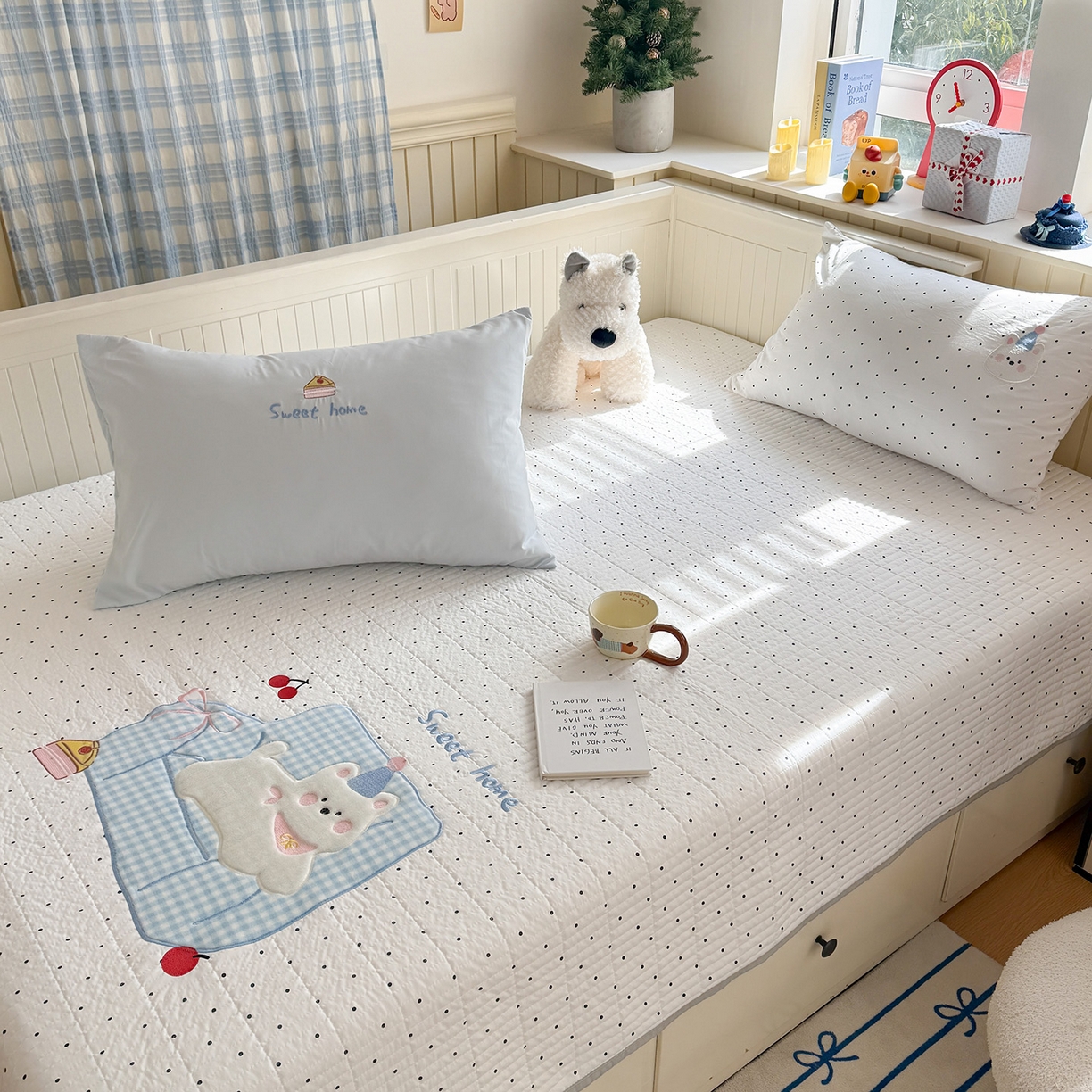 91家纺网 家纺一手货源 找家纺 吾欢心 2026新款水洗棉可爱卡通贴布绣花床盖单品床盖单件三件套 沙发狗