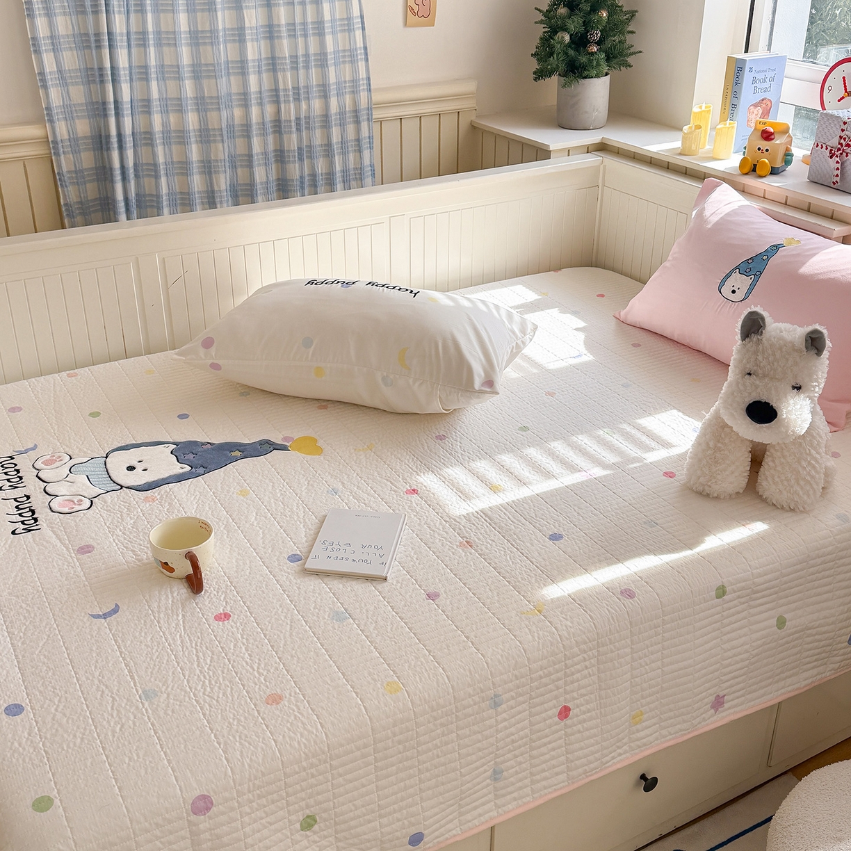 91家纺网 家纺一手货源 找家纺 吾欢心 2026新款水洗棉可爱卡通贴布绣花床盖单品床盖单件三件套 开心露比