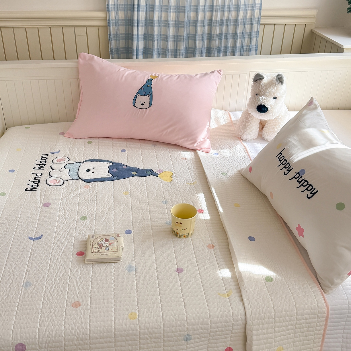 91家纺网 家纺一手货源 找家纺 吾欢心 2026新款水洗棉可爱卡通贴布绣花床盖单品床盖单件三件套 开心露比