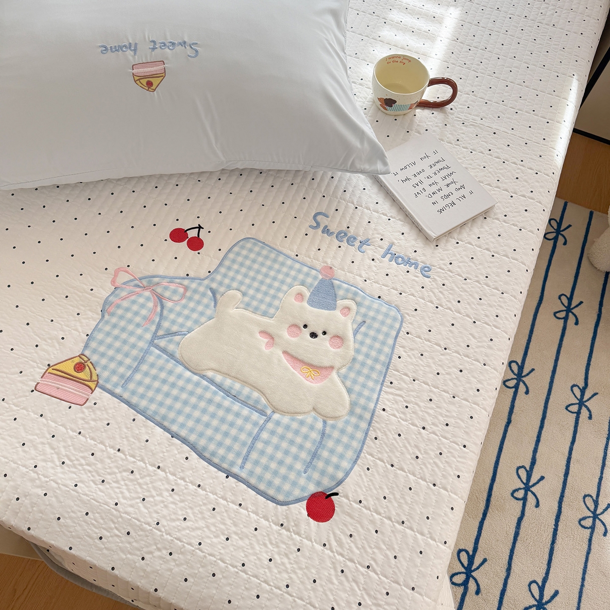 91家纺网 家纺一手货源 找家纺 吾欢心 2026新款水洗棉可爱卡通贴布绣花床盖单品床盖单件三件套 沙发狗