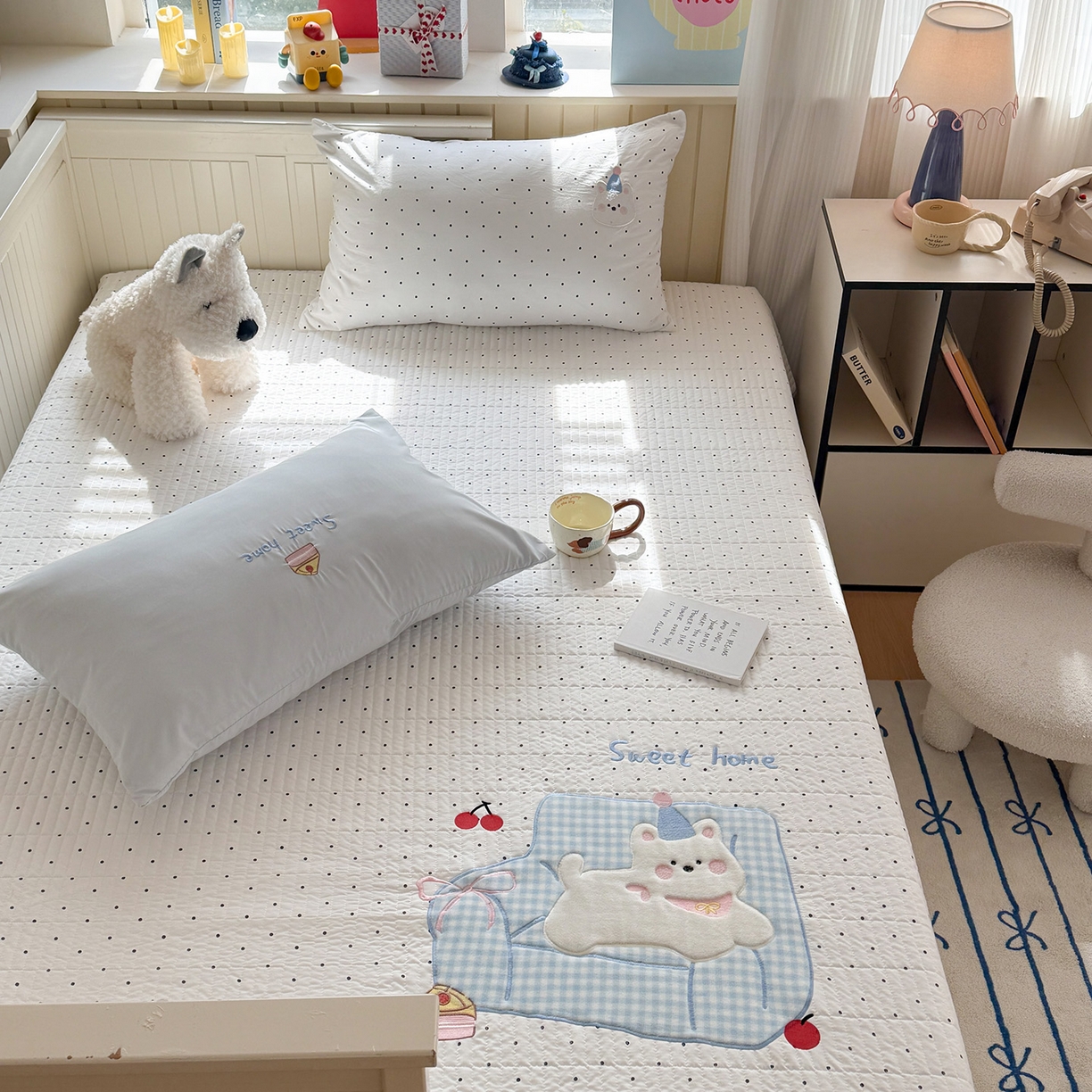 91家纺网 家纺一手货源 找家纺 吾欢心 2026新款水洗棉可爱卡通贴布绣花床盖单品床盖单件三件套 沙发狗