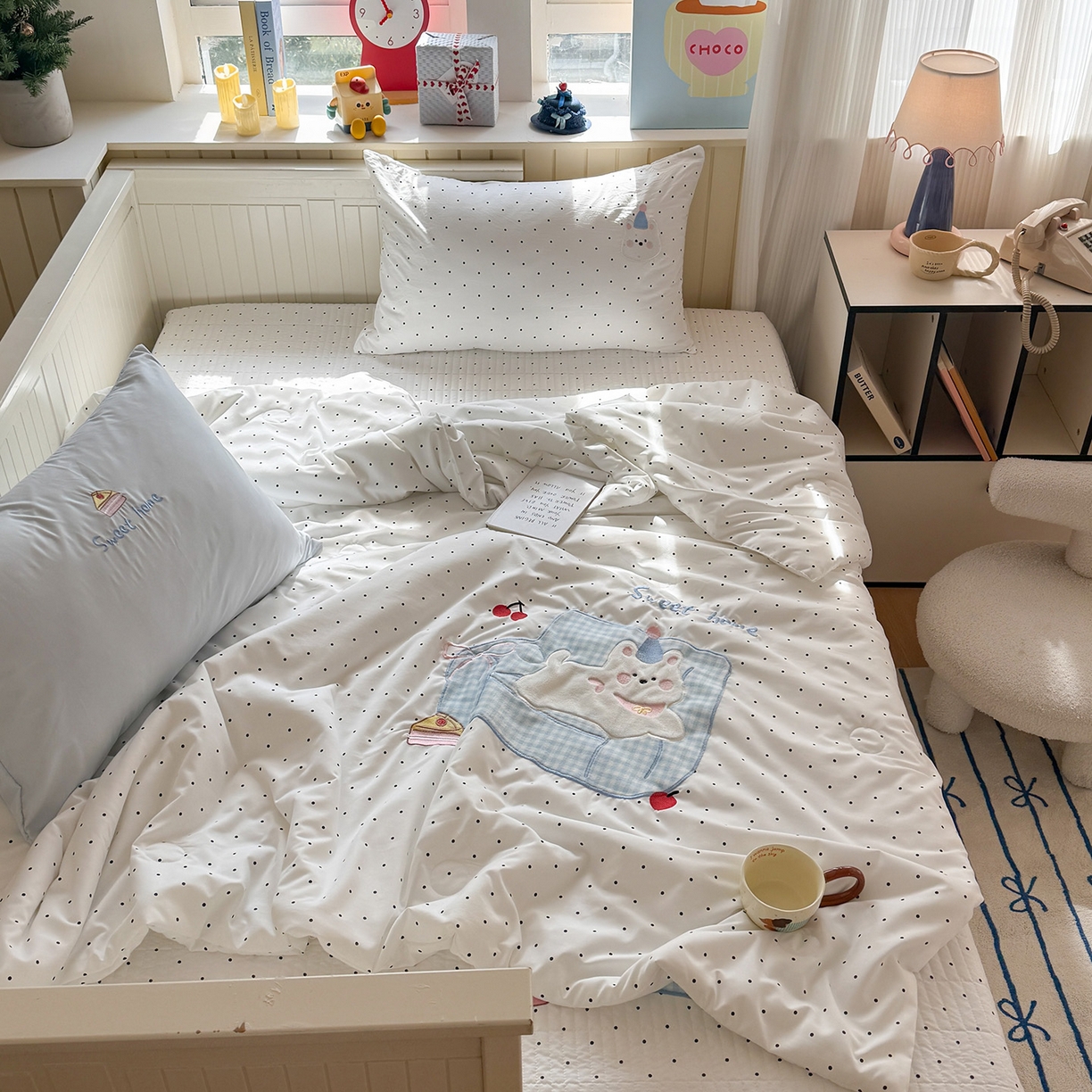 91家纺网 家纺一手货源 找家纺 吾欢心 2026新款水洗棉可爱卡通贴布绣花床盖单品床盖单件三件套 沙发狗