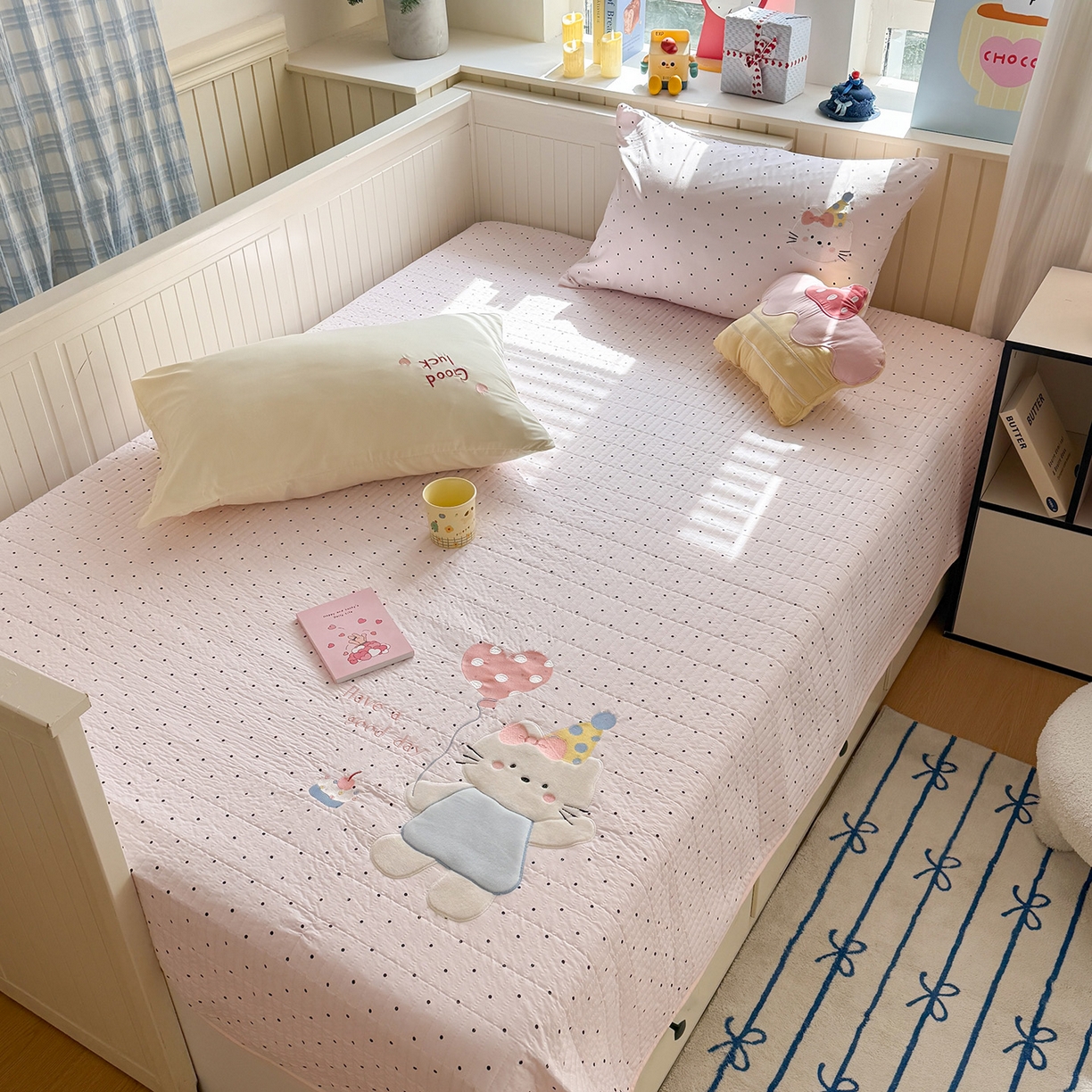 91家纺网 家纺一手货源 找家纺 （总）吾欢心 2026新款水洗棉可爱卡通贴布绣花床盖单品床盖单件三件套