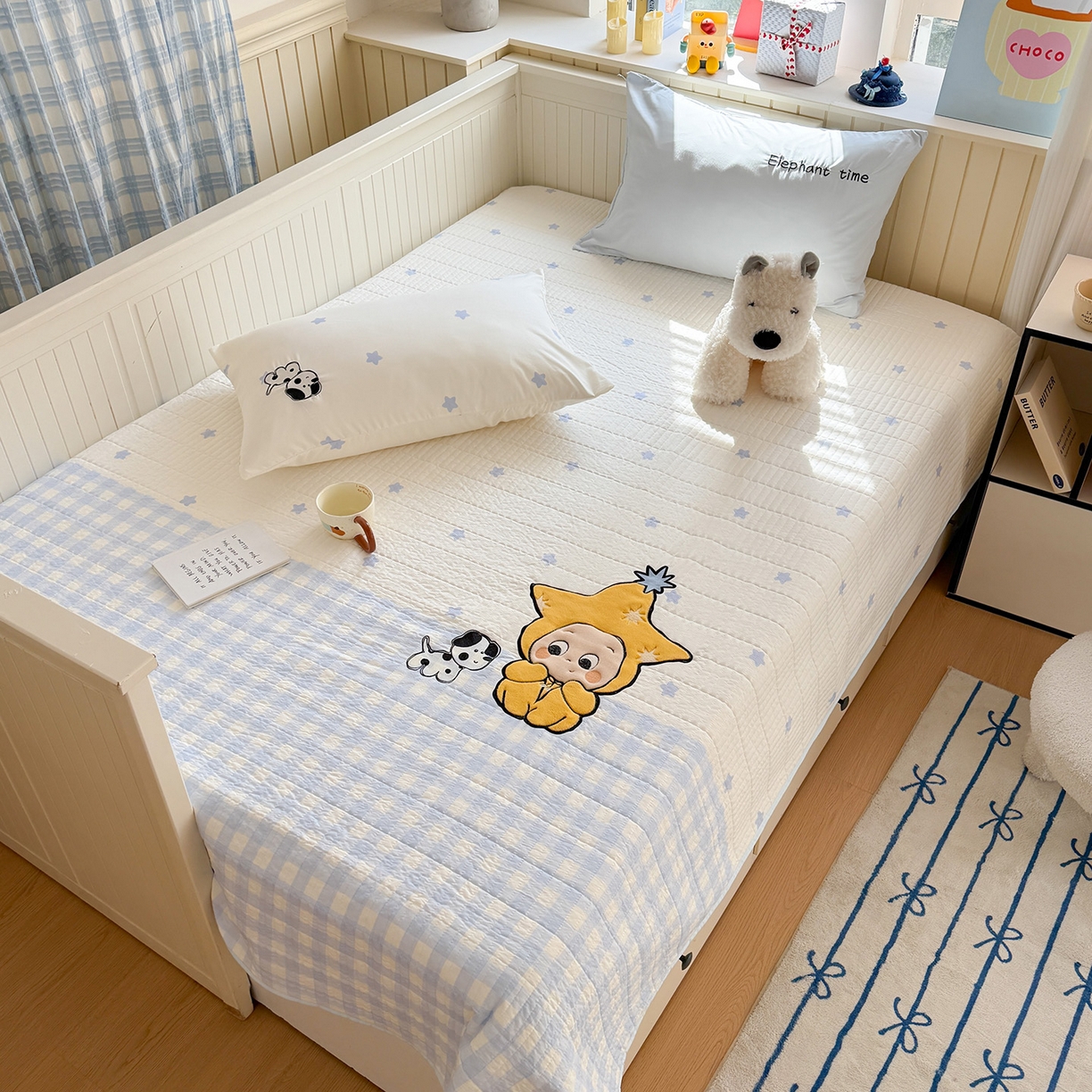 91家纺网 家纺一手货源 找家纺 （总）吾欢心 2026新款水洗棉可爱卡通贴布绣花床盖单品床盖单件三件套