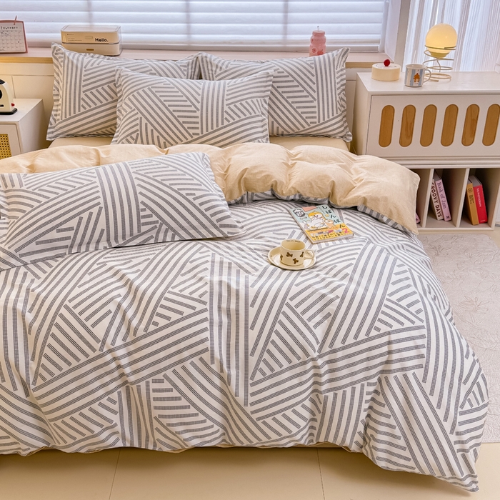 91家纺网 家纺一手货源 找家纺 佑金甜 2026新款精梳全棉印花单被套 几何秘境