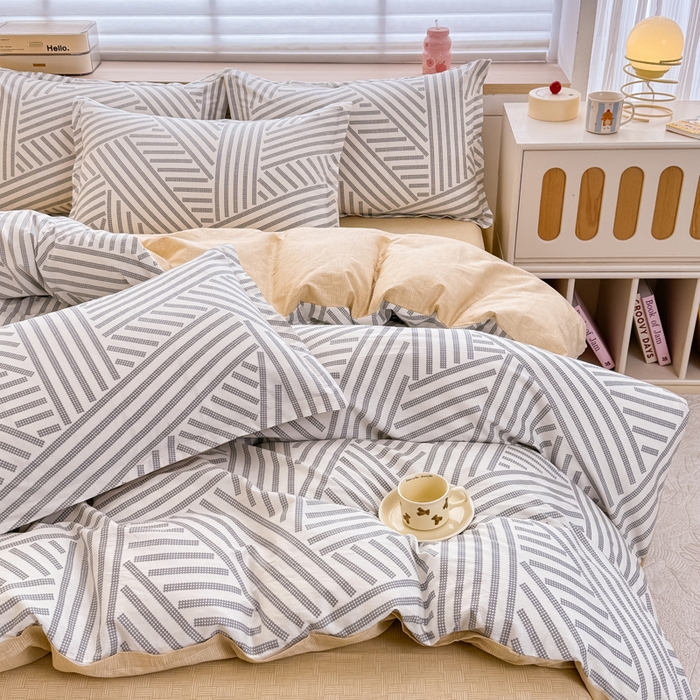 91家纺网 家纺一手货源 找家纺 佑金甜 2026新款精梳全棉印花单被套 几何秘境