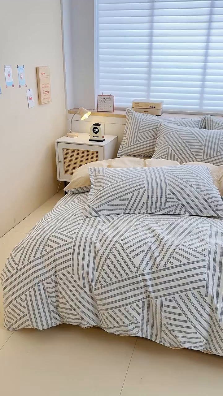 91家纺网 家纺一手货源 找家纺 佑金甜 2026新款精梳全棉印花单被套 几何秘境