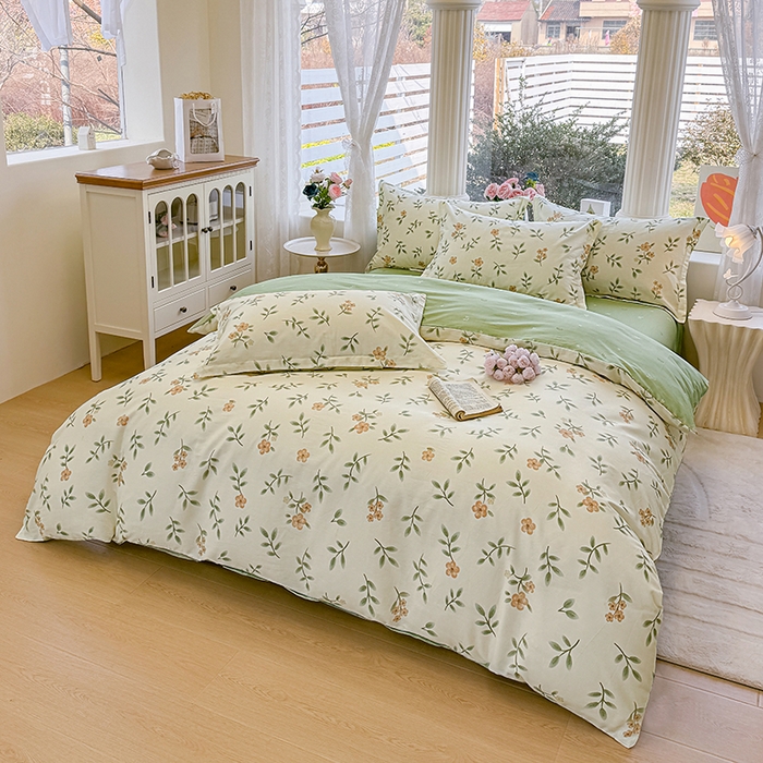 91家纺网 家纺一手货源 找家纺 佑金甜 2026新款精梳全棉印花单被套 橘花青枝