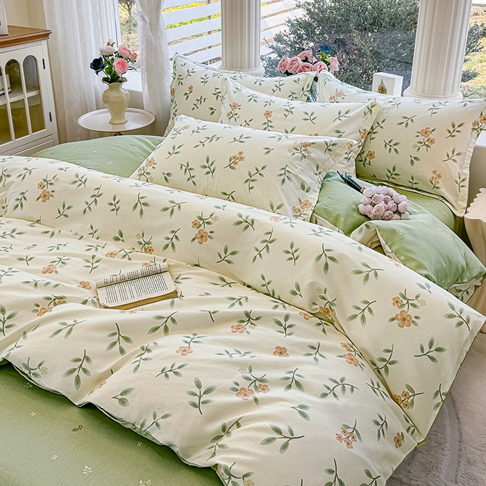 91家纺网 家纺一手货源 找家纺 佑金甜 2026新款精梳全棉印花单被套 橘花青枝