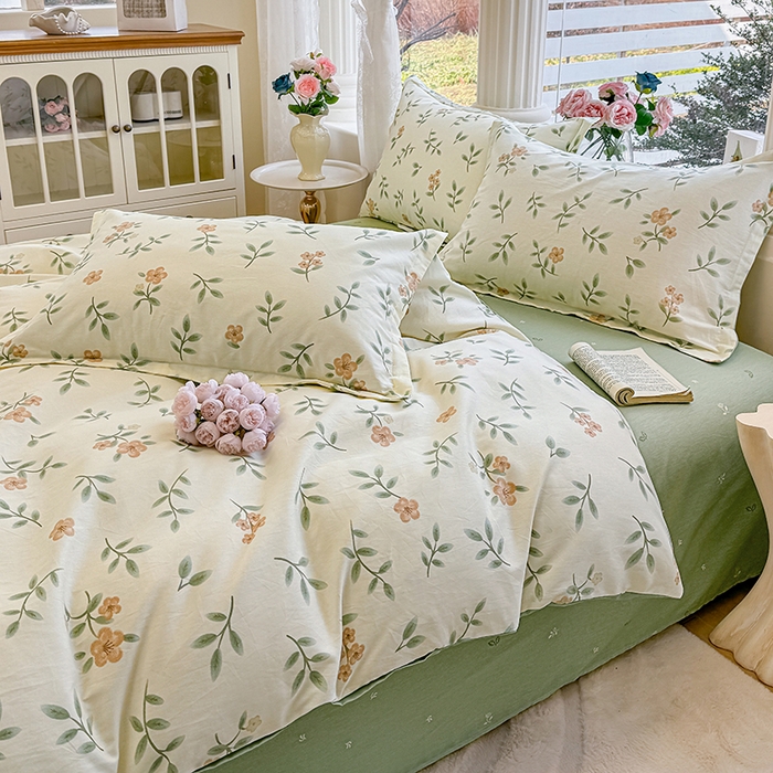 91家纺网 家纺一手货源 找家纺 佑金甜 2026新款精梳全棉印花单被套 橘花青枝