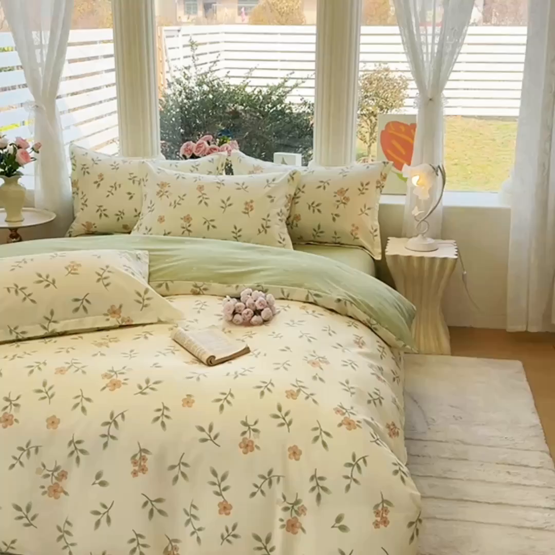 91家纺网 家纺一手货源 找家纺 佑金甜 2026新款精梳全棉印花单被套 橘花青枝