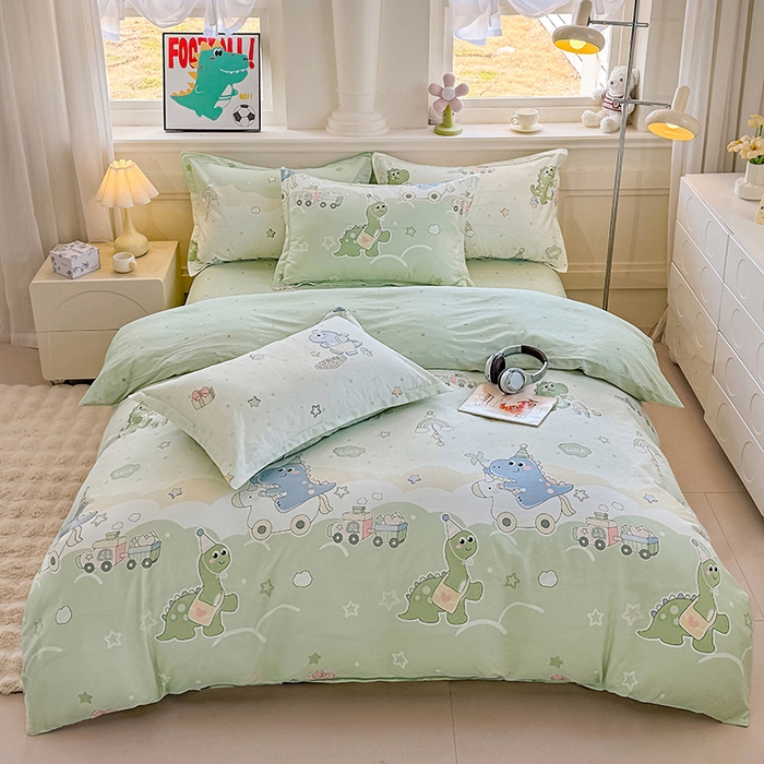 91家纺网 家纺一手货源 找家纺 佑金甜 2026新款精梳全棉印花单被套 恐龙派对