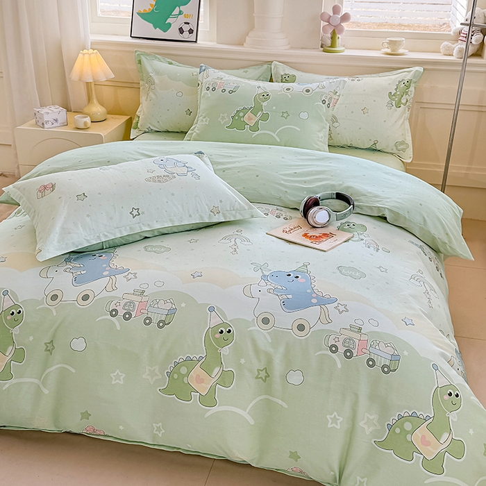 91家纺网 家纺一手货源 找家纺 佑金甜 2026新款精梳全棉印花单被套 恐龙派对