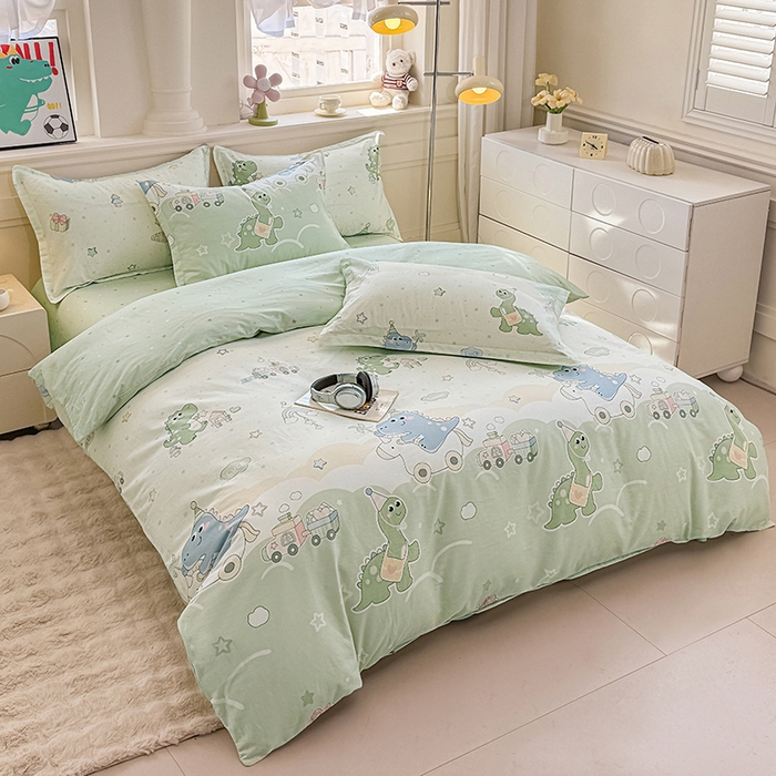 91家纺网 家纺一手货源 找家纺 佑金甜 2026新款精梳全棉印花单被套 恐龙派对