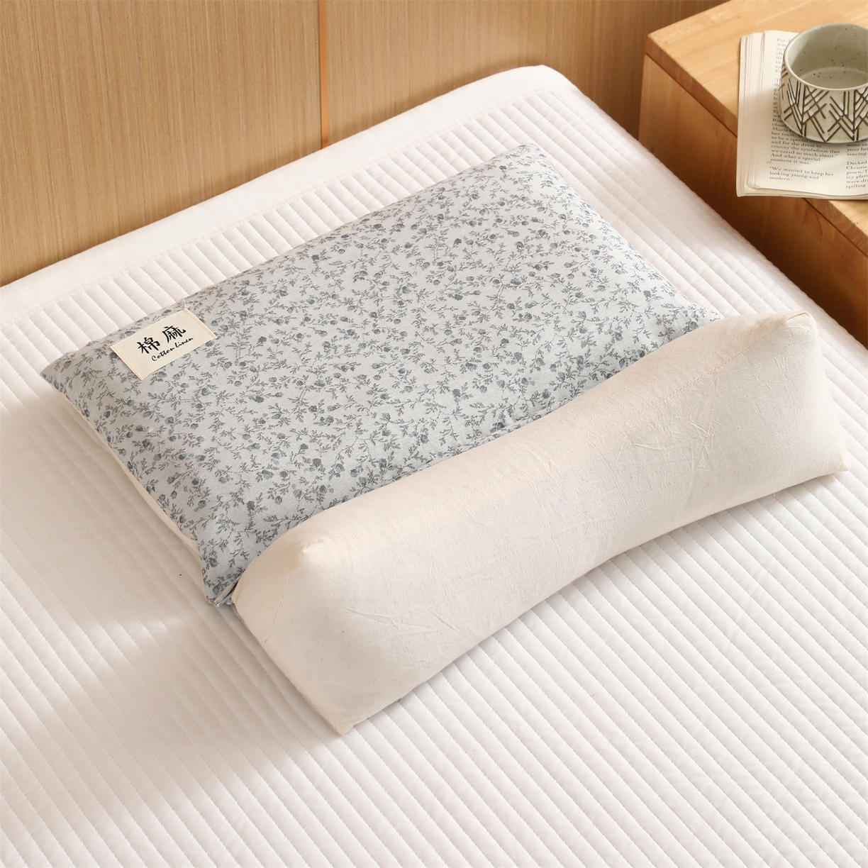 91家纺网 家纺一手货源 找家纺 芯洲 2026新款棉麻二合一组合可拆洗多功能两用荞麦枕枕头枕芯 春遇二合一-水蓝