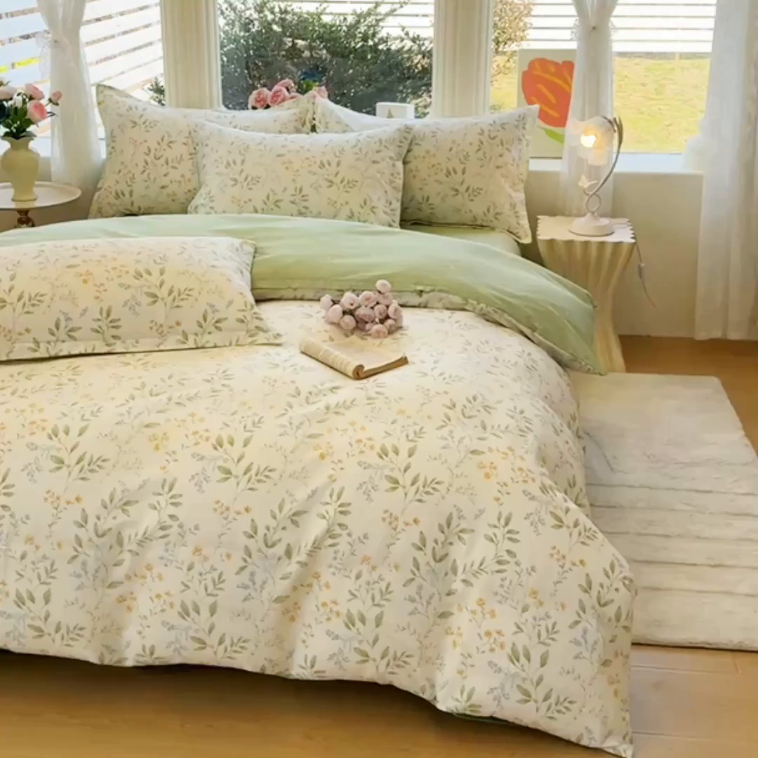 91家纺网 家纺一手货源 找家纺 佑金甜 2026新款精梳全棉印花单被套 林间小筑