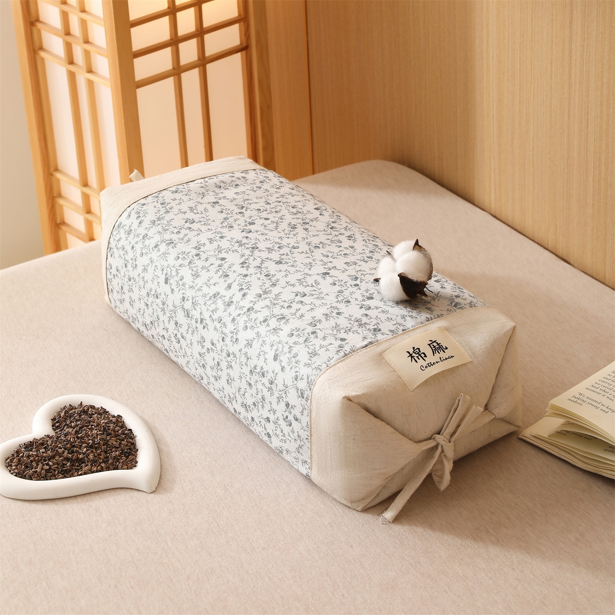 91家纺网 家纺一手货源 找家纺 （总）芯洲 2026新款古典宫廷荞麦枕棉麻款可调节高度绑带款荞麦助眠枕头枕芯