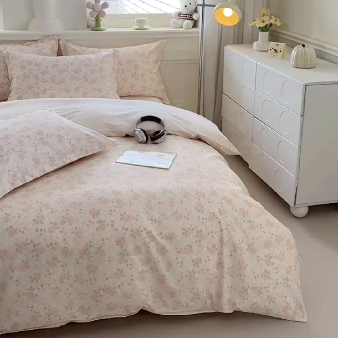 91家纺网 家纺一手货源 找家纺 佑金甜 2026新款精梳全棉印花单被套 玫瑰华集