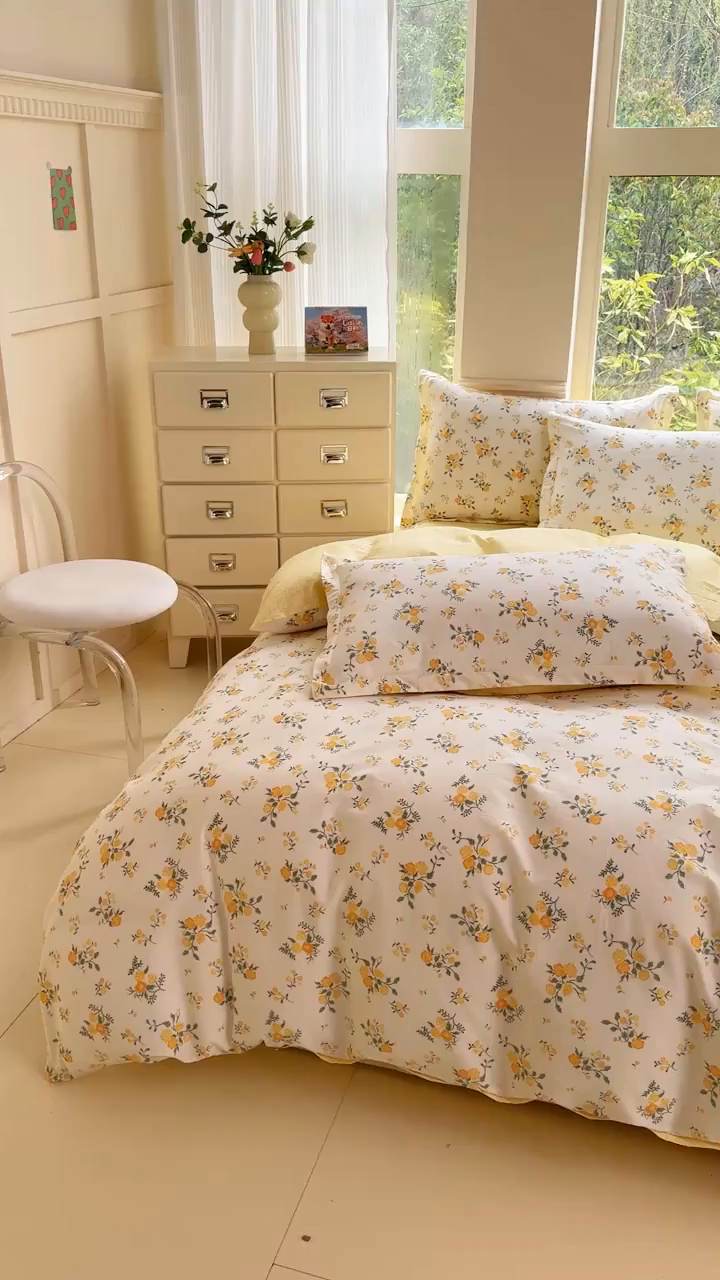 91家纺网 家纺一手货源 找家纺 佑金甜 2026新款精梳全棉印花单被套 柠夏