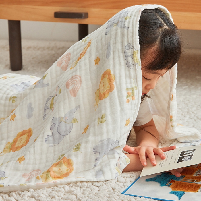 91家纺网 家纺一手货源 找家纺 嗨生活 2026新款A类婴幼儿童夏凉空调被子浴巾六层纱布毛巾被纯棉办公室幼儿园午睡盖毯子 丛林狮子