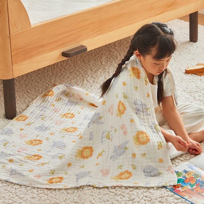 91家纺网 家纺一手货源 找家纺 嗨生活 2026新款A类婴幼儿童夏凉空调被子浴巾六层纱布毛巾被纯棉办公室幼儿园午睡盖毯子 丛林狮子