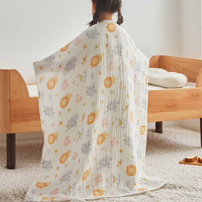 91家纺网 家纺一手货源 找家纺 嗨生活 2026新款A类婴幼儿童夏凉空调被子浴巾六层纱布毛巾被纯棉办公室幼儿园午睡盖毯子 丛林狮子