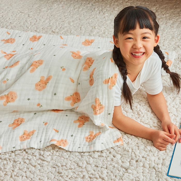 91家纺网 家纺一手货源 找家纺 嗨生活 2026新款A类婴幼儿童夏凉空调被子浴巾六层纱布毛巾被纯棉办公室幼儿园午睡盖毯子 呆萌兔