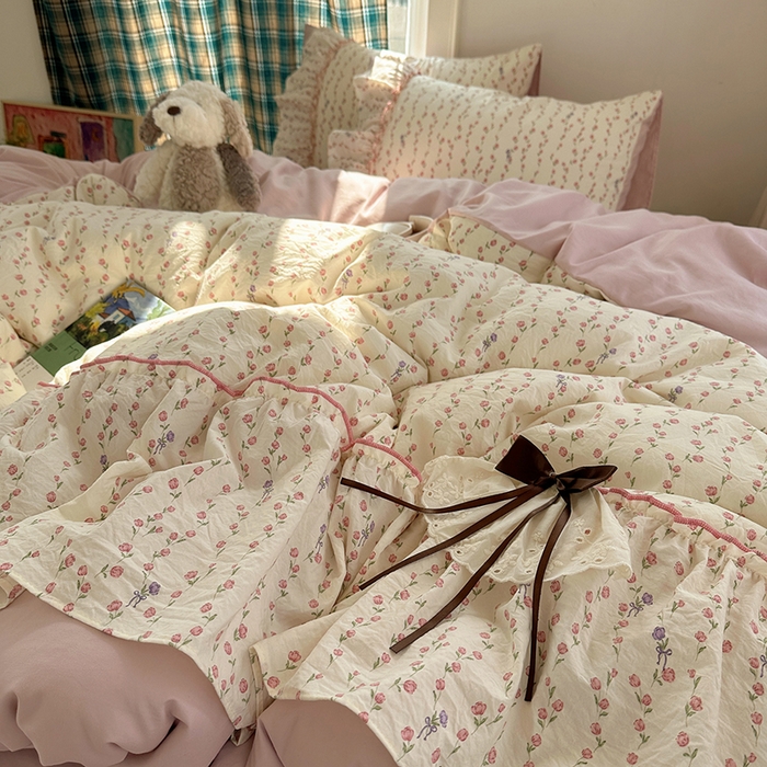 91家纺网 家纺一手货源 找家纺 （总）凯洛奇 2026新款A类仿棉云朵棉蝴蝶结花边四件套（提供买家秀）