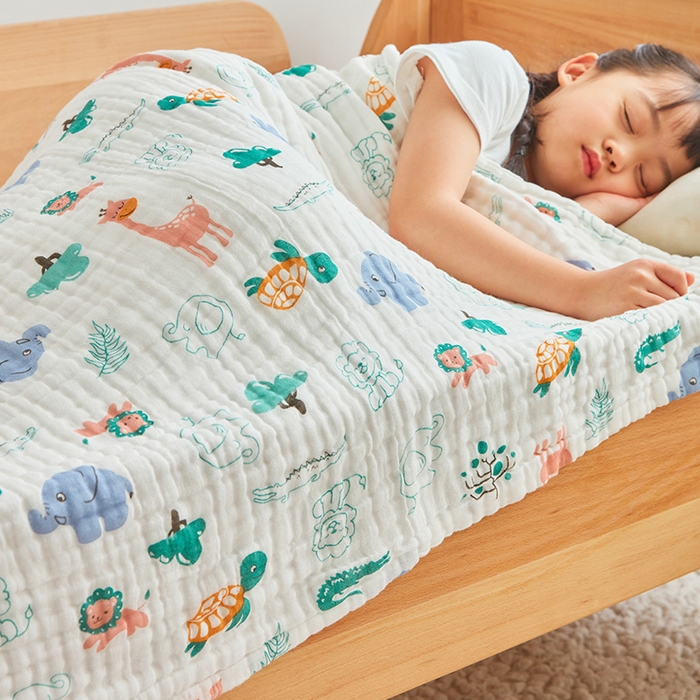 91家纺网 家纺一手货源 找家纺 嗨生活 2026新款A类婴幼儿童夏凉空调被子浴巾六层纱布毛巾被纯棉办公室幼儿园午睡盖毯子 动物乐园