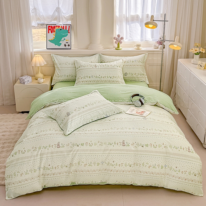 91家纺网 家纺一手货源 找家纺 佑金甜 2026新款精梳全棉印花单被套 森系小兔