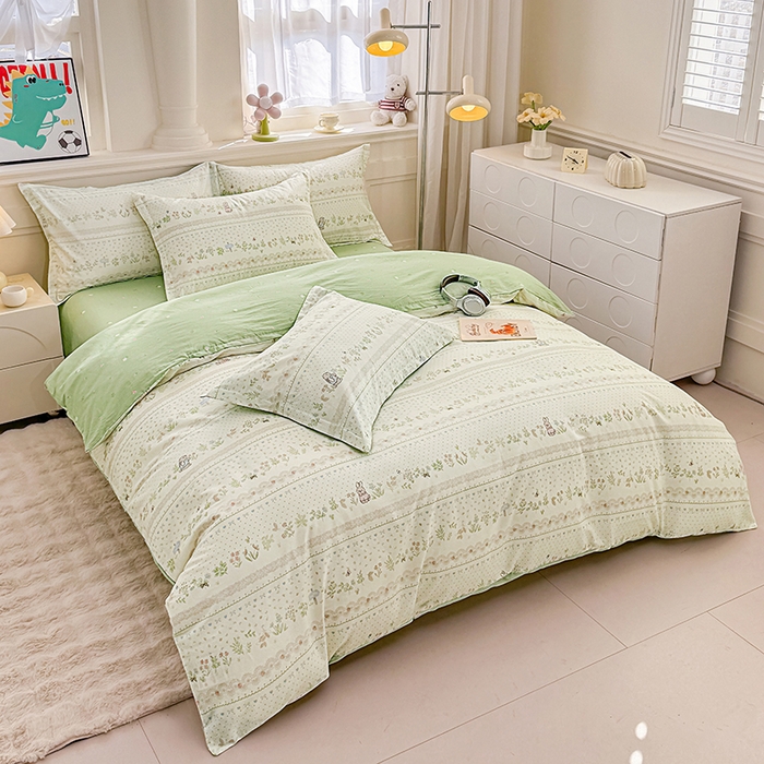 91家纺网 家纺一手货源 找家纺 佑金甜 2026新款精梳全棉印花单被套 森系小兔