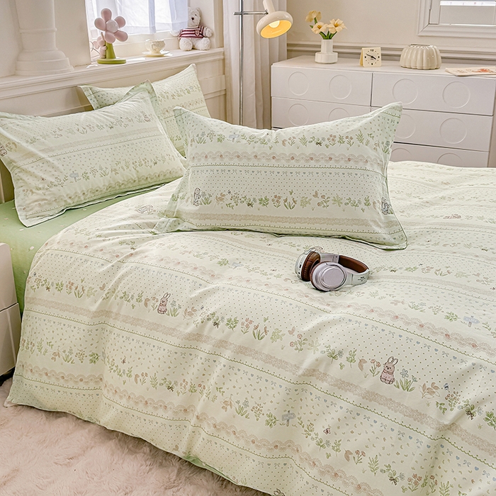 91家纺网 家纺一手货源 找家纺 佑金甜 2026新款精梳全棉印花单被套 森系小兔