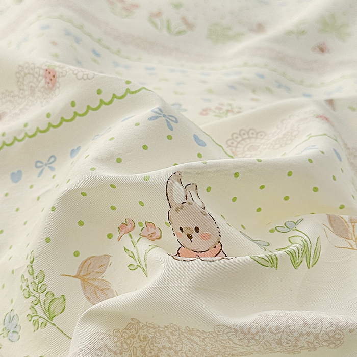 91家纺网 家纺一手货源 找家纺 佑金甜 2026新款精梳全棉印花单被套 森系小兔