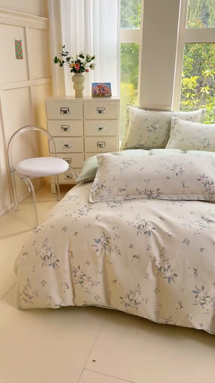 91家纺网 家纺一手货源 找家纺 佑金甜 2026新款精梳全棉印花单被套 疏影
