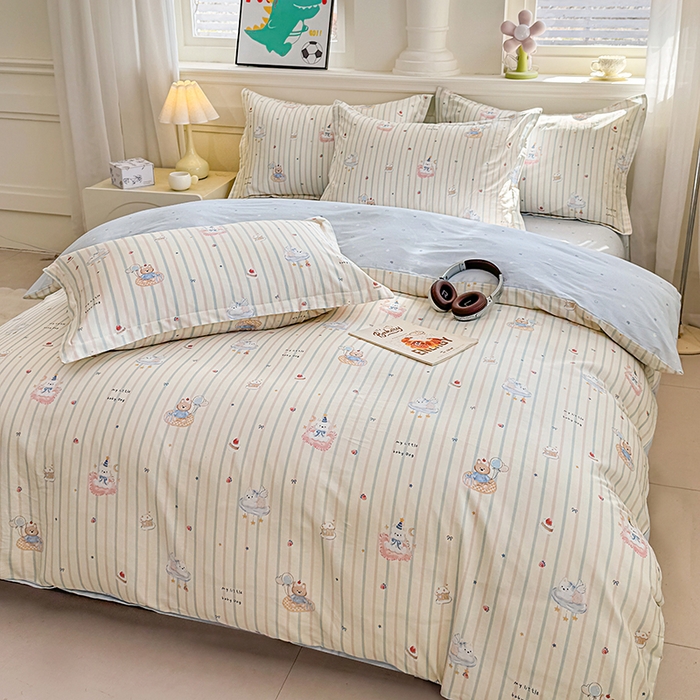 91家纺网 家纺一手货源 找家纺 佑金甜 2026新款精梳全棉印花单被套 小熊派对